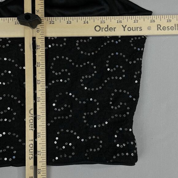 Cider Sequin Cropped Halter Top Women's XL Black Silver Rockerchic Punk Glamgoth - Picture 10 of 13